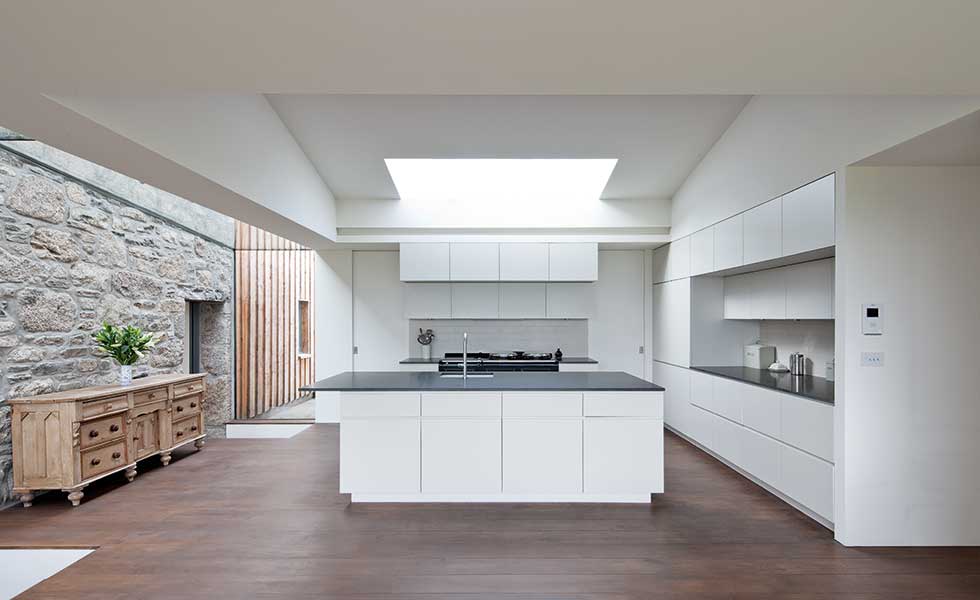 modern kitchen in stone home