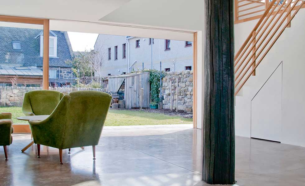 Interior showing concrete floor with high thermal mass