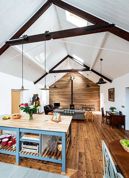 A comfortable open plan interior of a converted tin chapel in Chester