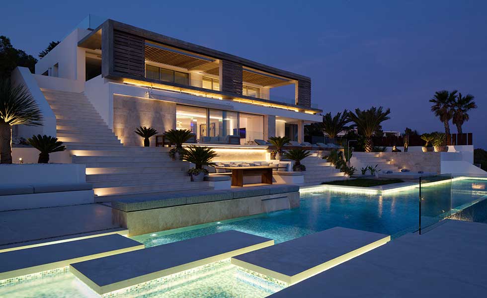 Perfect for New Year, this SAOTA designed contemporary villa in Ibiza is lit up at night