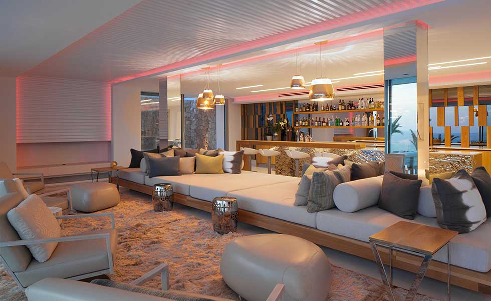 A home bar and entertainment room in a home in Ibiza