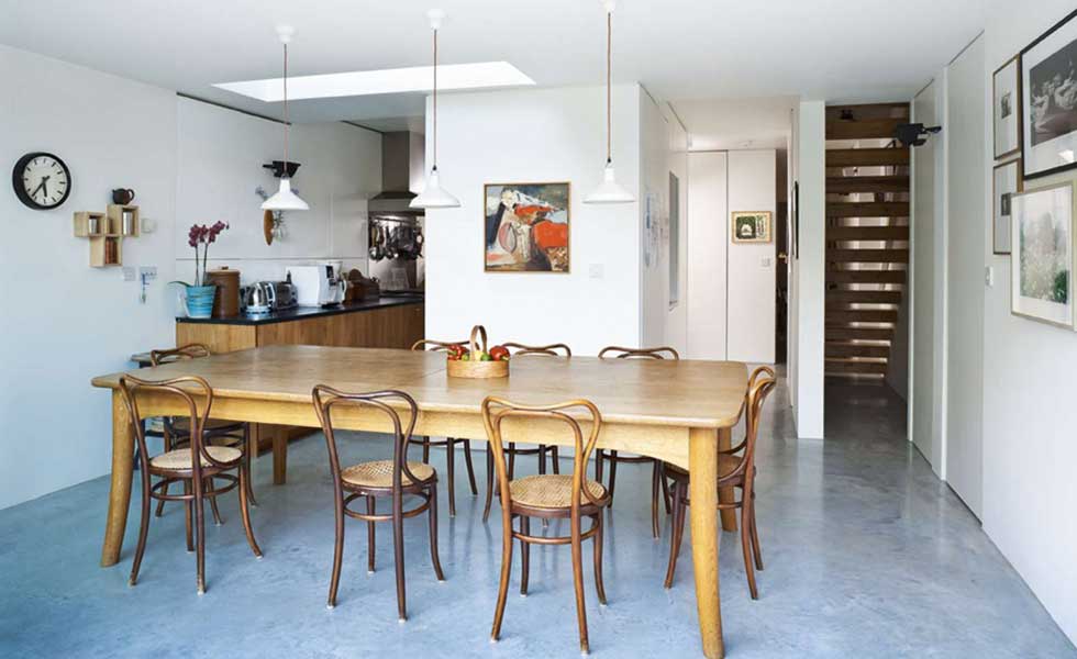 kitchen diner with concrete floor