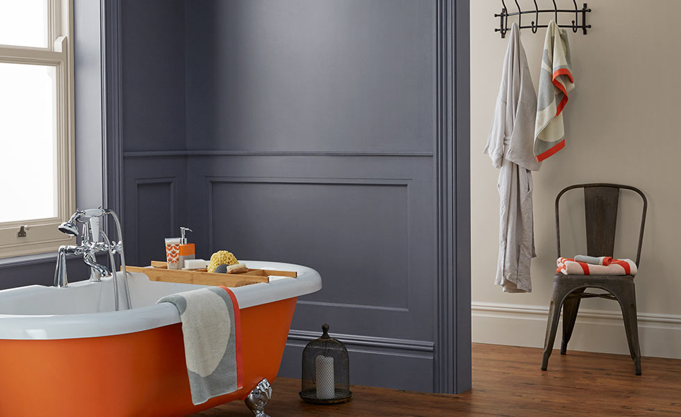 crown paint Flash of Colour – Bath Bomb, Tin Bath and Wheatgrass, all Bathroom Mid Sheen Emulsion