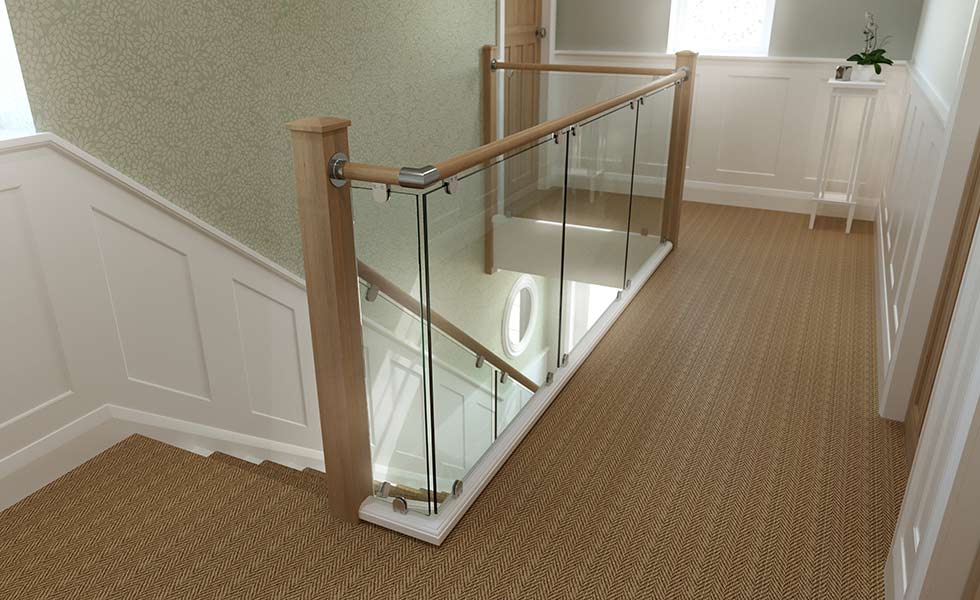 staurfurb oak stair staircase stairway landing hallway banister balustrade glass