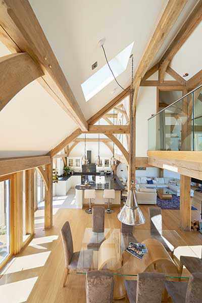 Open plan ground floor with double height ceilings