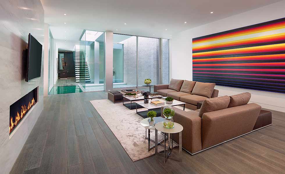 A light well in the basement of this California home allows light to enter from above