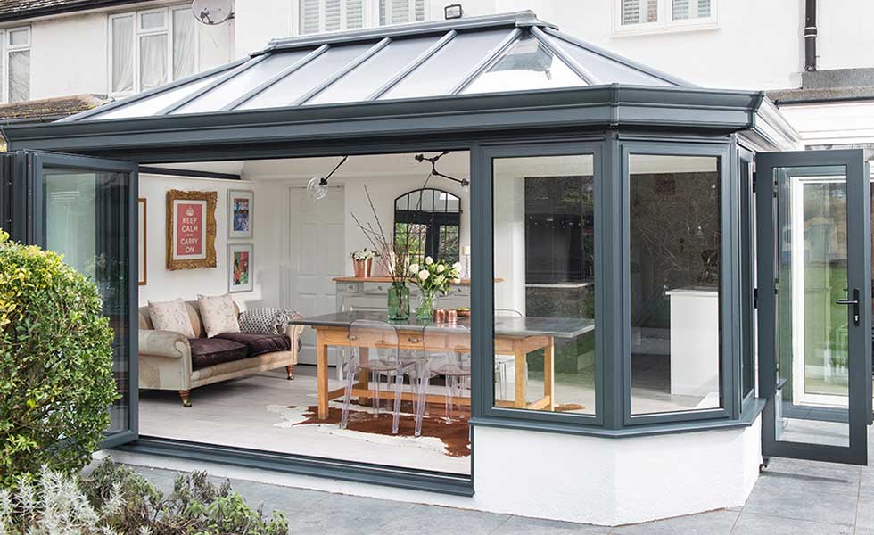 everest conservatory conservatories secure glazing extend glass room grey frame
