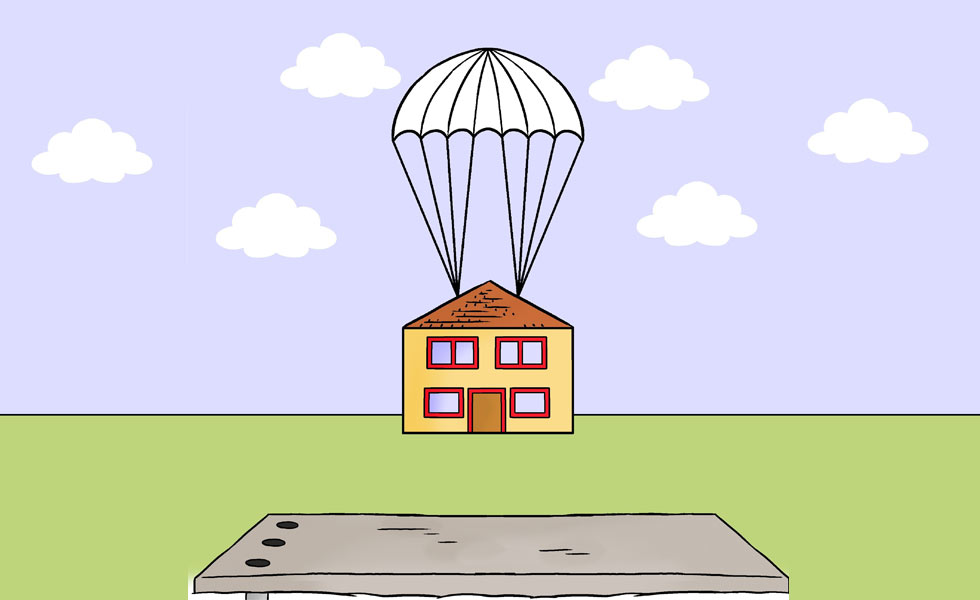 PSM image cartoon house parachute