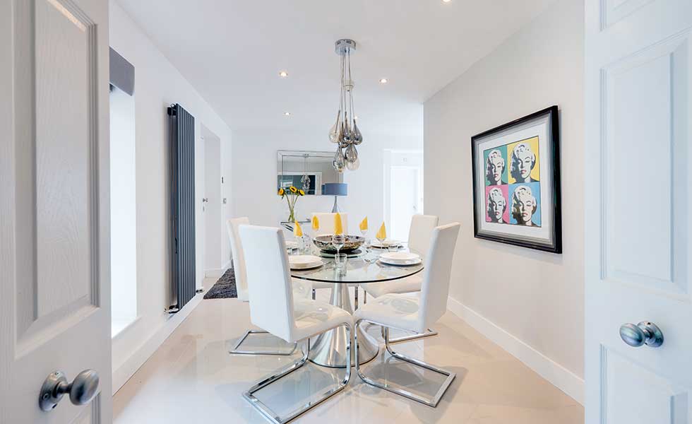 Contemporary dining space in garage conversion
