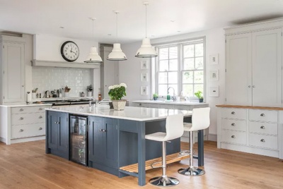 rengraft kitchen steel blue island
