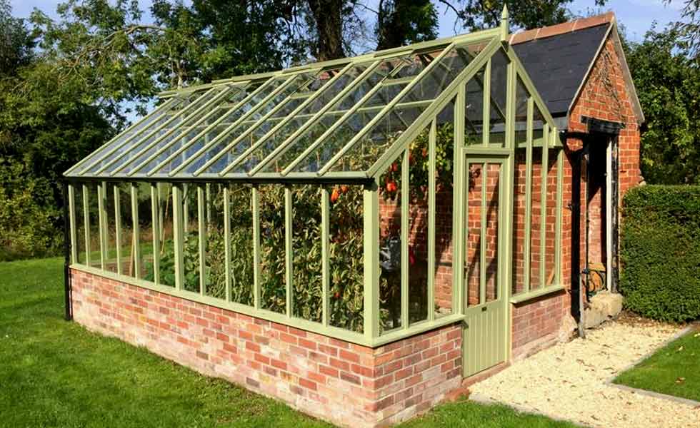 white cottage edwardian greenhouse green