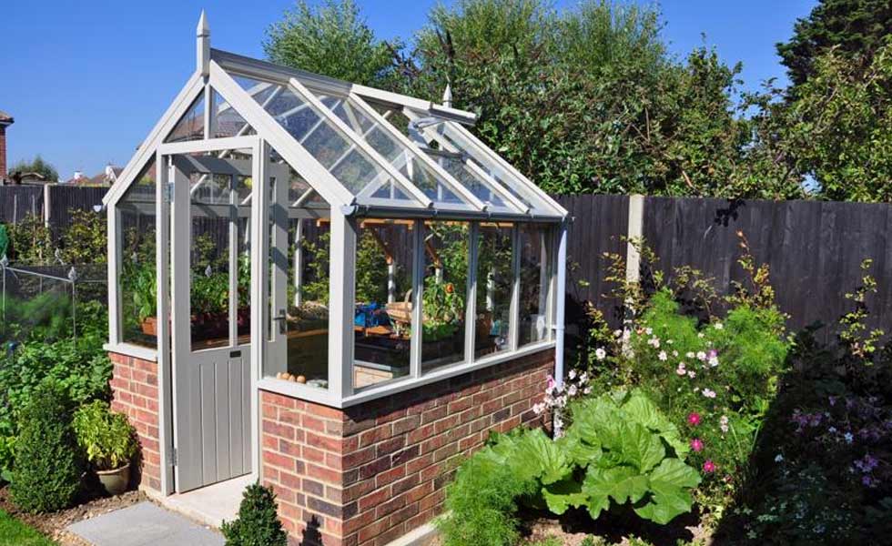 white cottage standard greenhouse grey