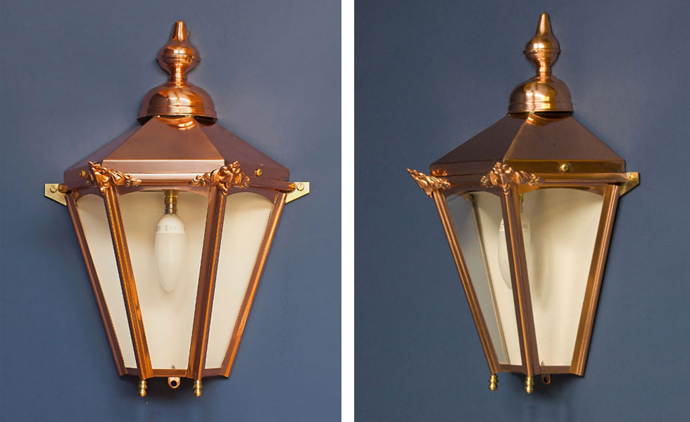 Half Hexagon Copper Wall Lantern