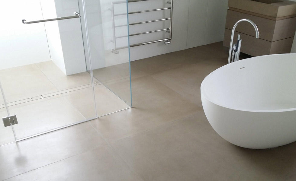 lazenby Sahara pre-cast concrete floor tiles and sink