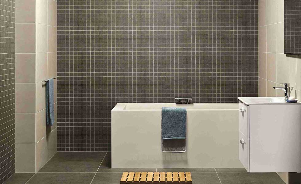 Grey floor tiles in bathroom