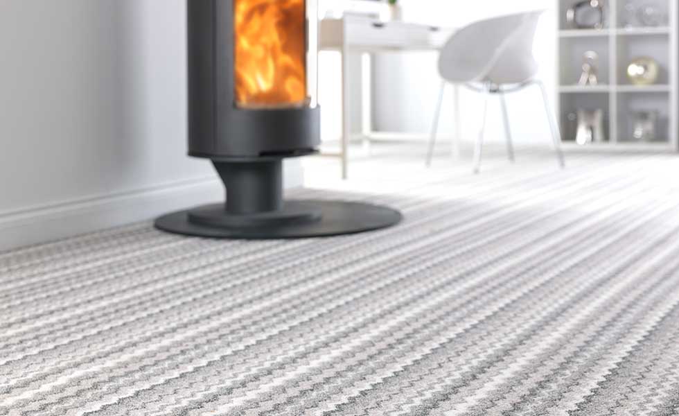Striped carpet in living room