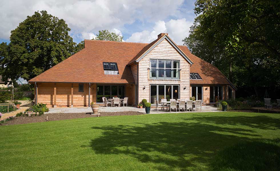 Exterior of oak frame self build in Cambridgeshire