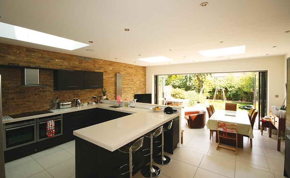 A new kitchen dining and living space features in this extension to a semi-detached home