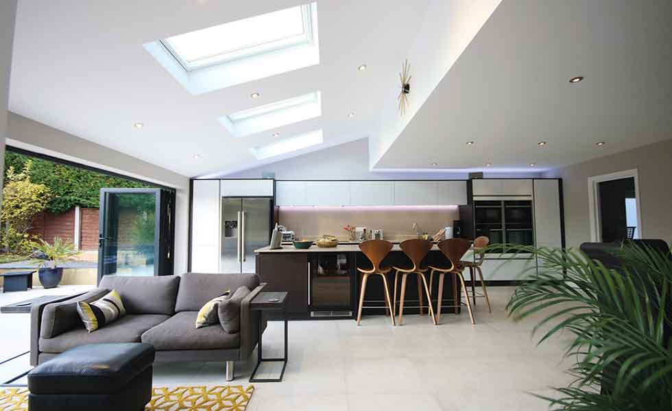 This addition to a 1970s semi-detached home has created a kitchen living dining space