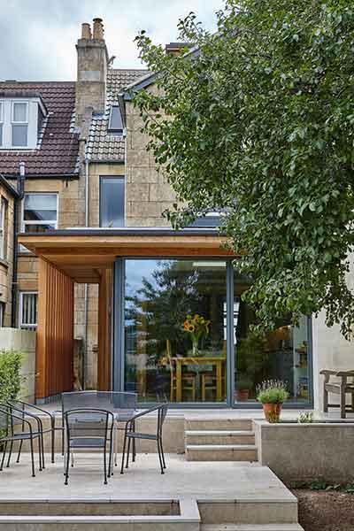 This terrace extension in Bath contrasts against the period property