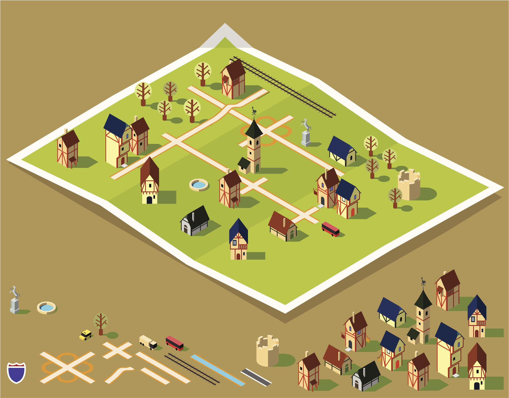 village, map, new towns, houses