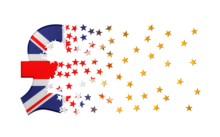 Pound Sterling Sign Falling Apart To Gold Stars