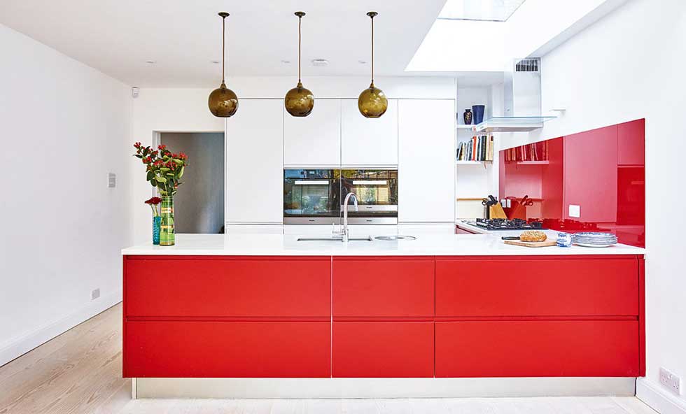 contemporary red kitchen