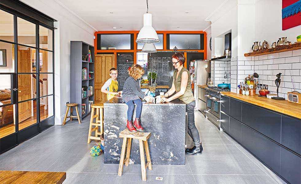 orange wall in an eastern style kitchen