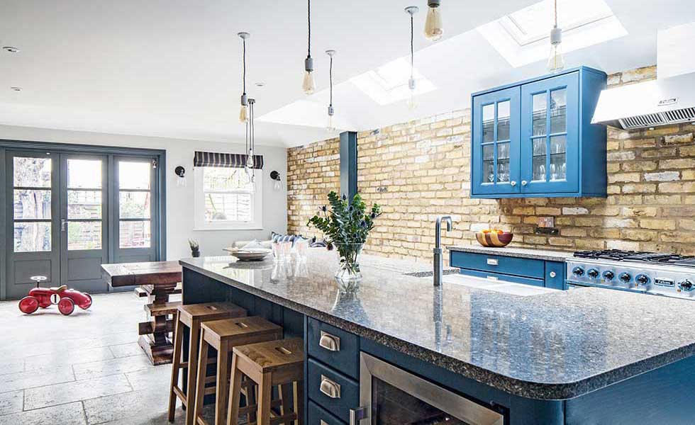 industrial style blue kitchen