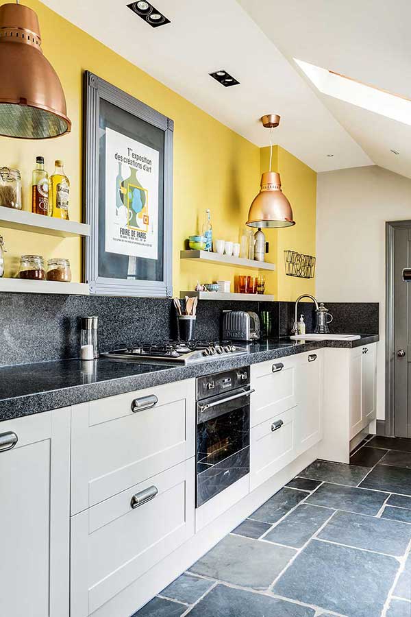bright yellow walls in a georgian kitchen