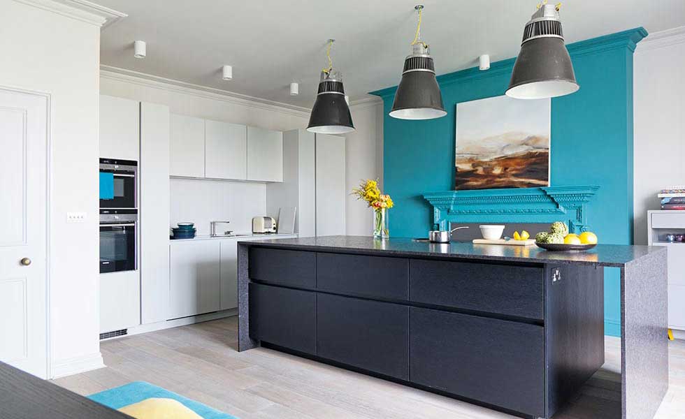 redesigned blue kitchen