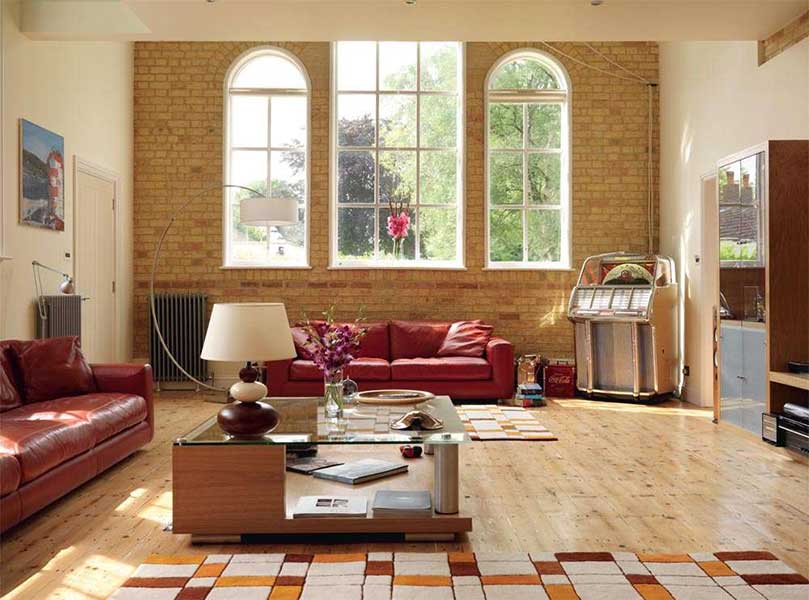 schoolhouse with an exposed brick wall
