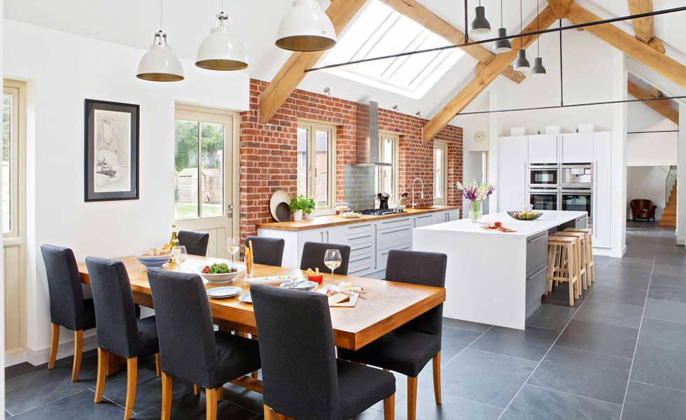 Barn conversion with an exposed brick wall