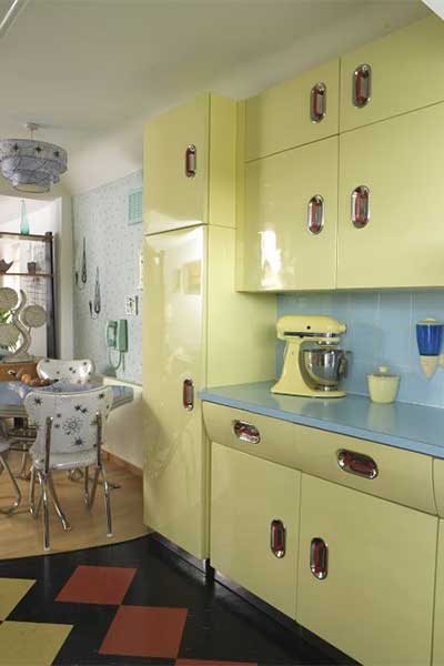 naked woman bouldering vintage style kitchen items