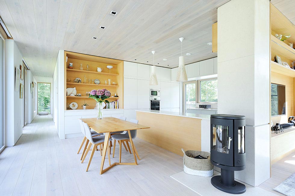 Scandinavian style open plan kitchen diner