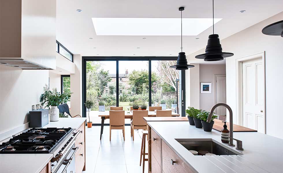 Locate the dining and living areas closest to natural light