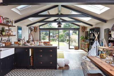 industrial style kitchen extension bi-fold doors