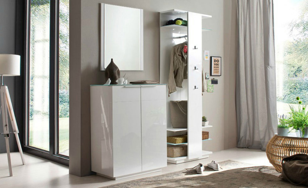 The Canberra Wall-Mounted Hallway Stand is here pictured as a set with the Canberra Shoe Cabinet and wall mirror. The hallway stand alone is £359.95, or buy as a set with the other items for £759.95, furnitureinfashion.net