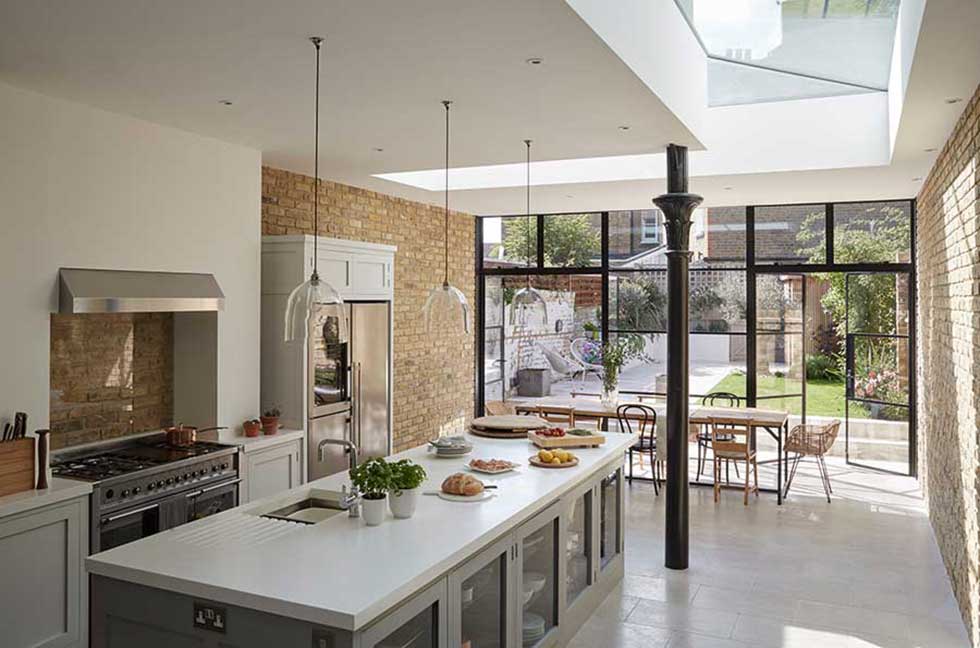 bright open plan kitchen diner