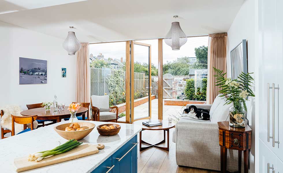 wooden bifolds in white kitchen
