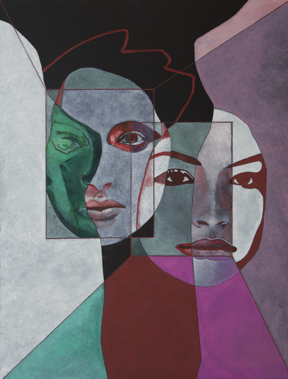 126 Masche e maschere 60x80 olio e acrilico su tela giugno2021