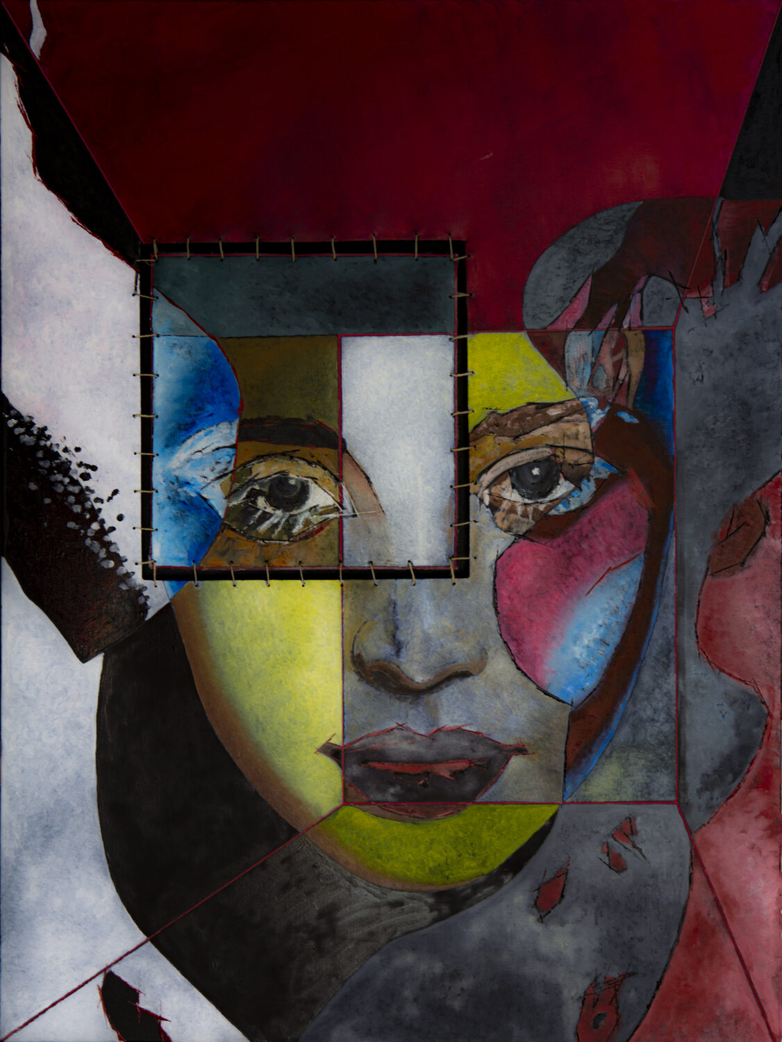 132 La seduzione della truffa ecologica 60x80 olio e acrilico e corda su tela dicembre 2021