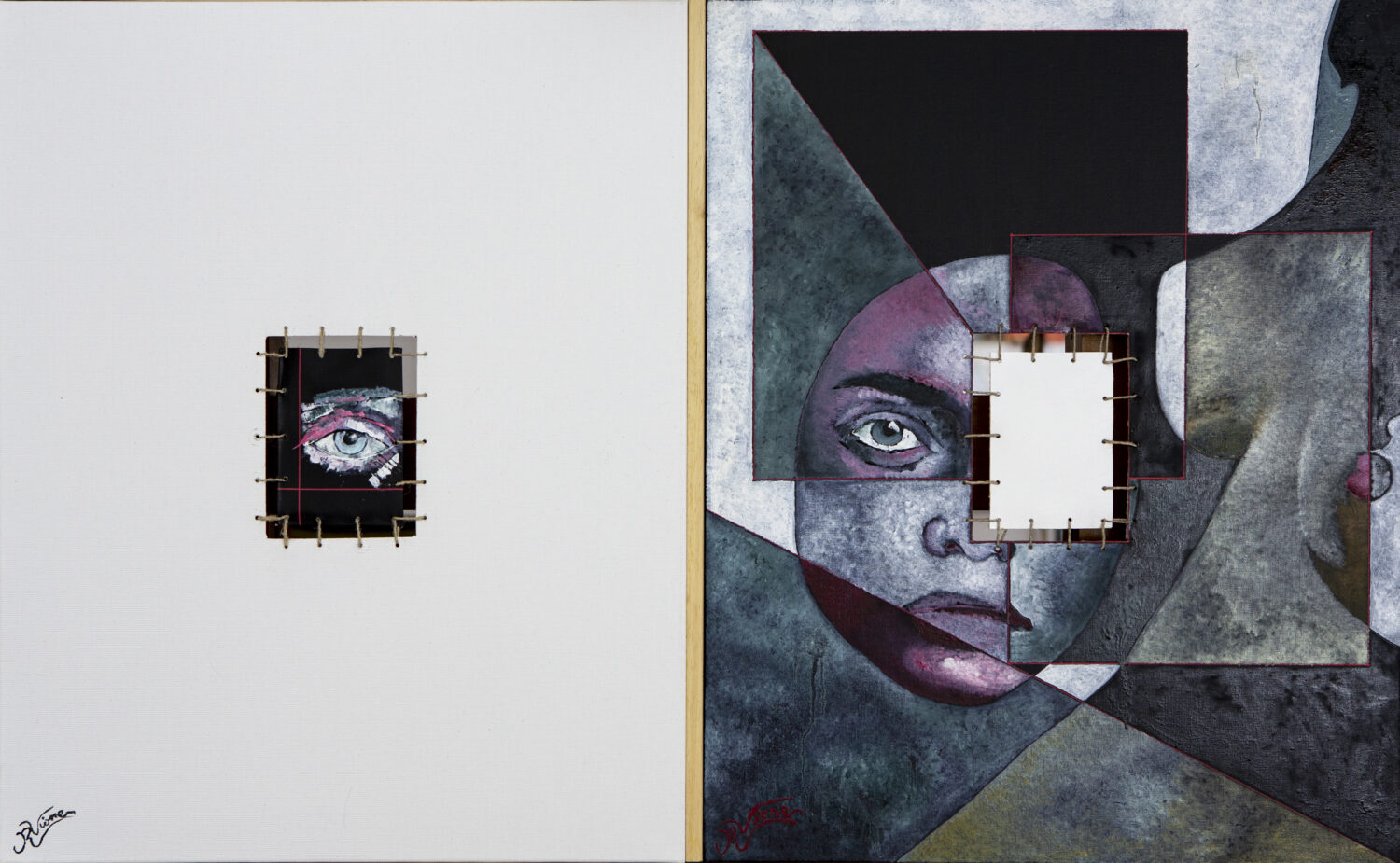 137 La grande cecità (dittico) 50x80 olio acrilico corda su tela maggio2022