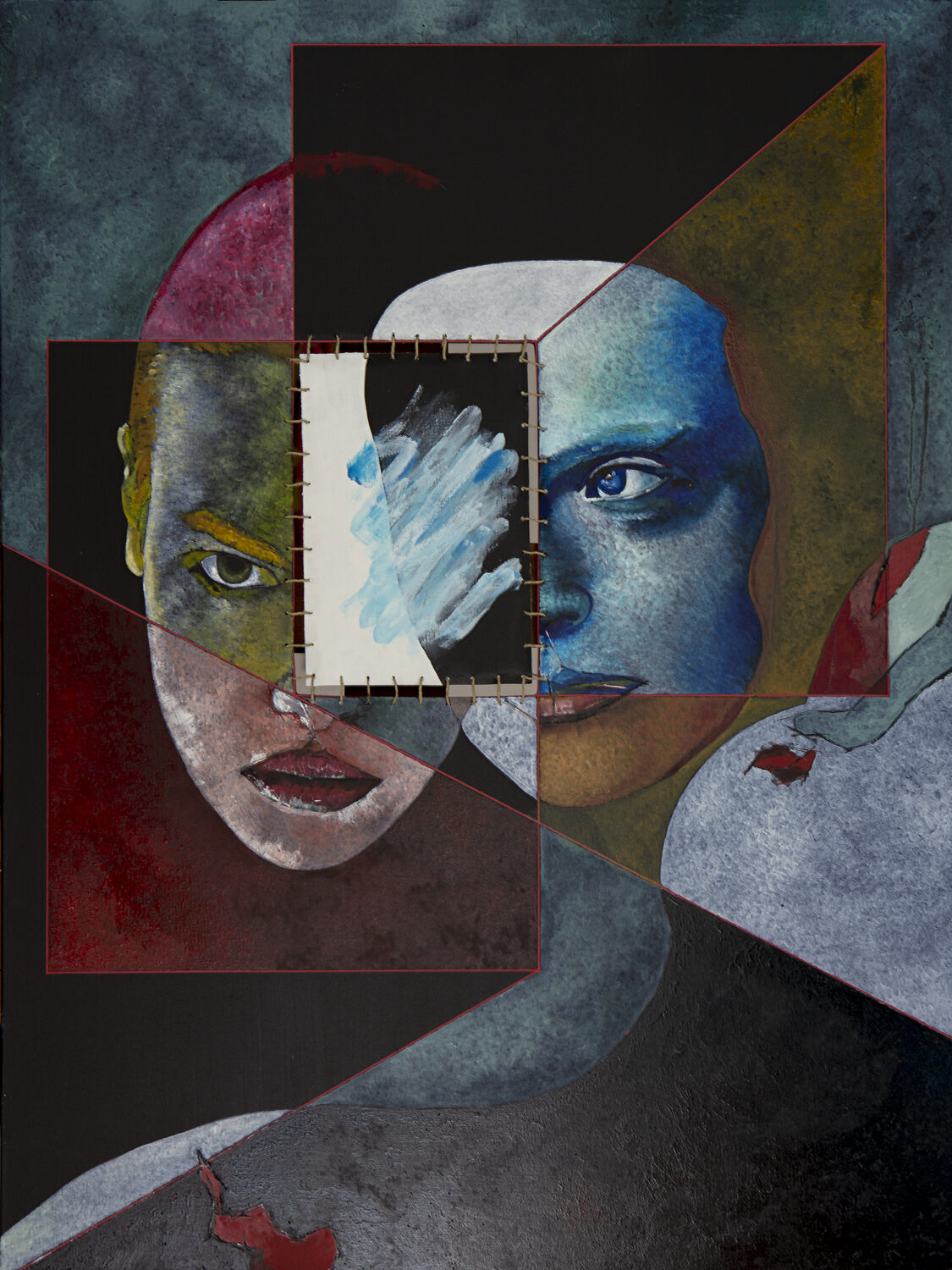 138 Gli Sguardi Cancellati 60x80 olio acrilico corda su tela giugno 2022