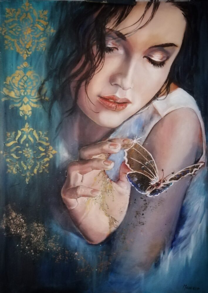 NUOVA VITA - olio e foglia oro 50 x 70 x 4