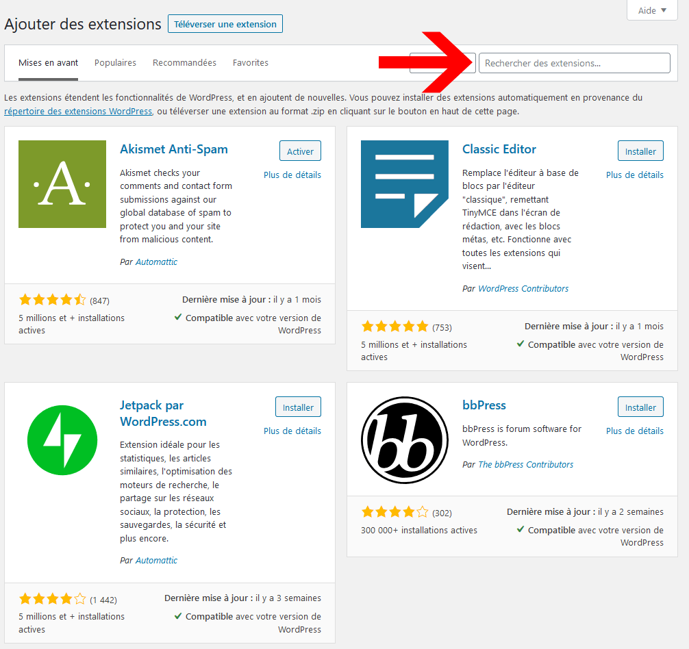 Ajouter des extensions WordPress