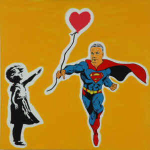 Orbán visszaadja az angol kislánynak a lufiját Banksy műtermében
