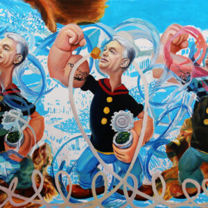 A Harcosok klubját vezető tripla Orbán-Popeye Jeff Koons műtermében