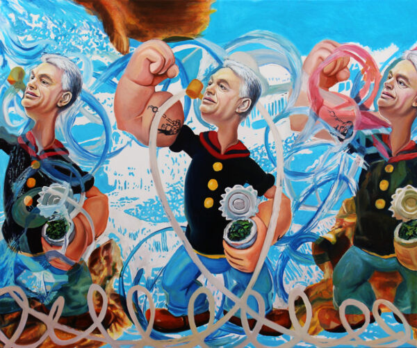 A Harcosok klubját vezető tripla Orbán-Popeye Jeff Koons műtermében