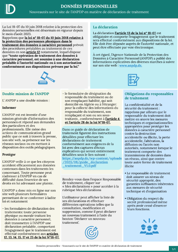 DONNÉES PERSONNELLES : Nouveautés sur le site de l’ANPDP en matière de déclaration de traitement